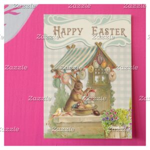 Vintage Happy Easter Bunny House Spring Postcard
