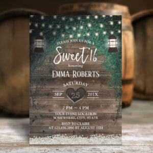 Vintage Lantern Rustic Ivy & Wood Sweet 16 Invitation