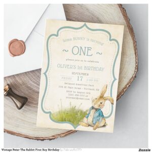 Vintage Peter The Rabbit First Boy Birthday Invitation