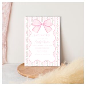 Vintage Pink Bow Floral Elegant Baby Shower Invitation