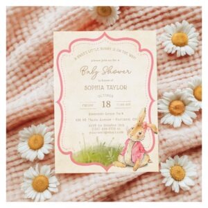 Vintage Pink Little Bunny Girl Baby Shower Invitation