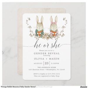 Vintage Rabbit Botanical Baby Gender Reveal Invitation