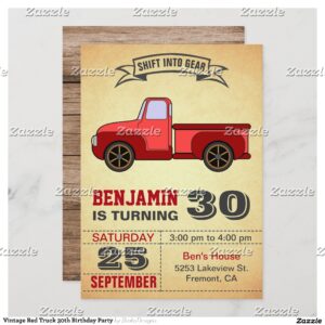 Vintage Red Truck 30th Birthday Party Invitation