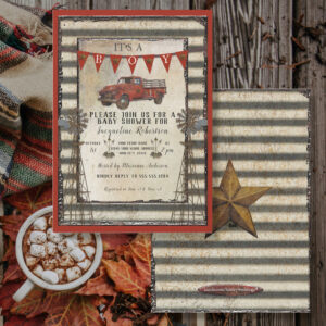 Vintage Red Truck Rustic Farmhouse Boy Baby Shower Invitation