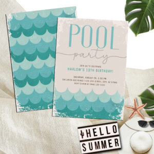 Vintage Retro Waves Pool Party Birthday Invitation