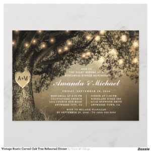 Vintage Rustic Carved Oak Tree Rehearsal Dinner Invitation