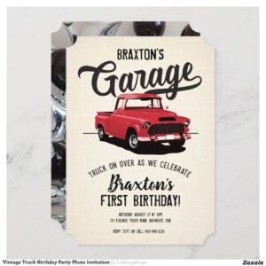 Vintage Truck Birthday Party Photo Invitation