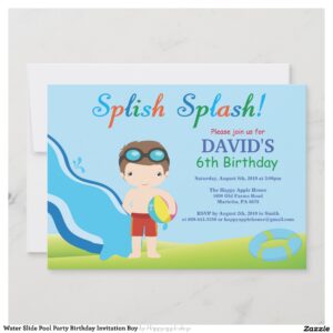 Water Slide Pool Party Birthday Invitation Boy