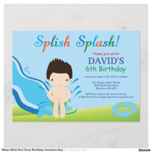 Water Slide Pool Party Birthday Invitation Boy