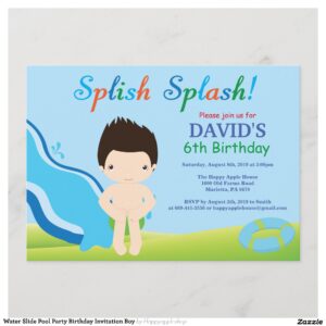 Water Slide Pool Party Birthday Invitation Boy