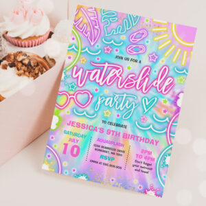 Water Slide Splash Pad Birthday Party Tie Dye Glow Invitation