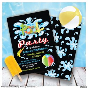 Water splash Pool Party Birthday invitations