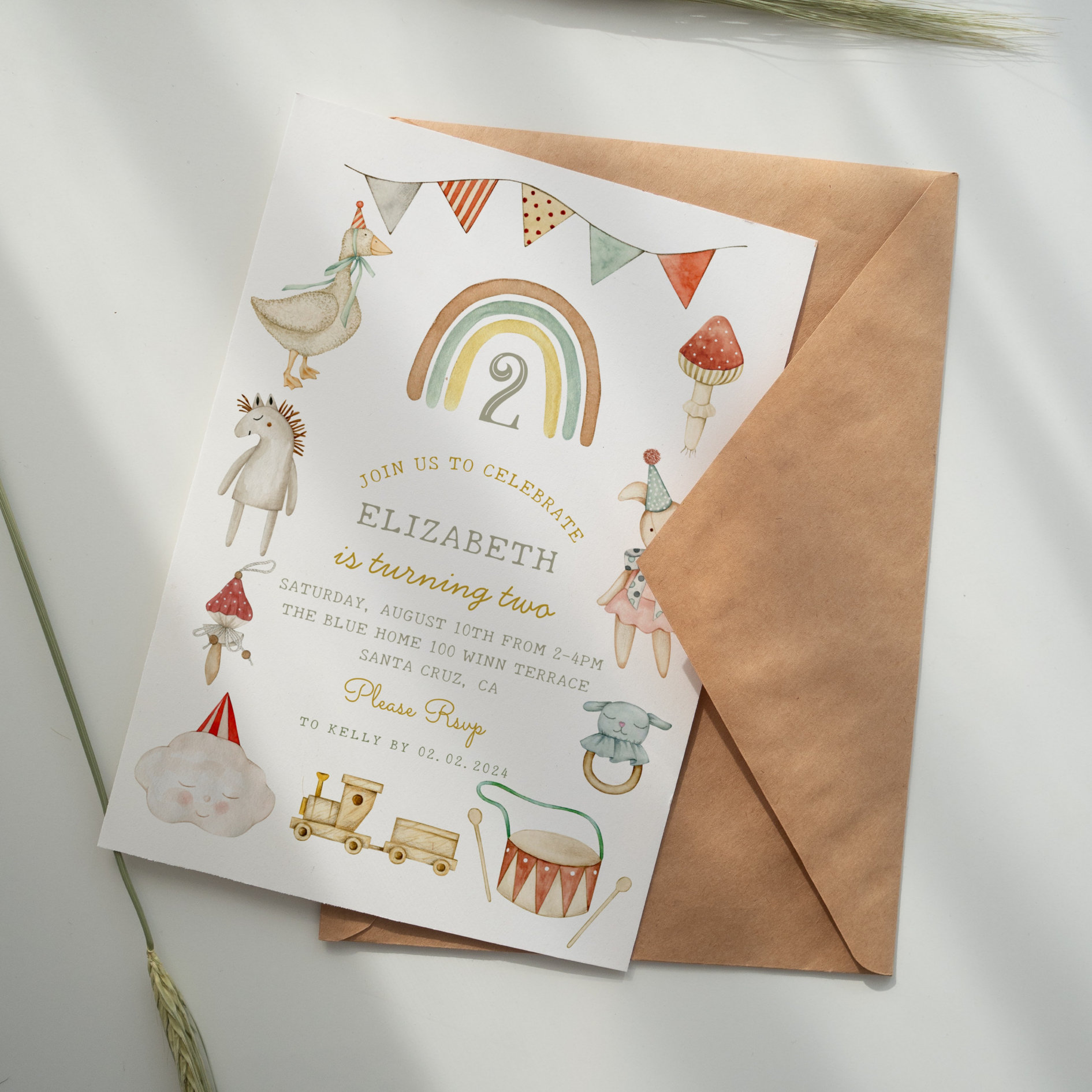 Watercolor Baby Toys Whimsical Birthday Invitation