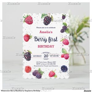 Watercolor Berry Blackberry Raspberry Birthday Invitation