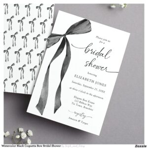 Watercolor Black Coquette Bow Bridal Shower Invitation