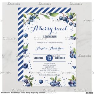 Watercolor Blueberry a Sweet Berry Boy Baby Shower Invitation