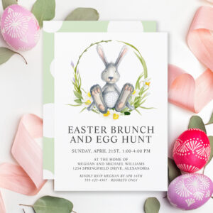 Watercolor Bunny Easter Brunch Egg Hunt Invitation