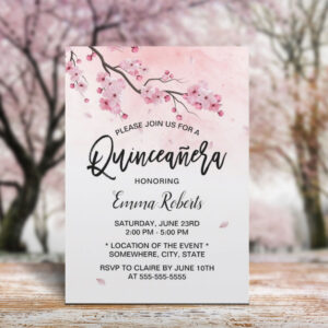 Watercolor Cherry Blossom Floral Quinceanera 15 Invitation