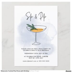 Watercolor Cocktail Pool Party 30th Birthday Invitation