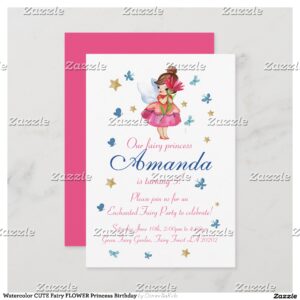 Watercolor CUTE Fairy FLOWER Princess Birthday Invitation