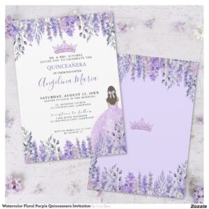 Watercolor Floral Purple Quinceanera Invitation