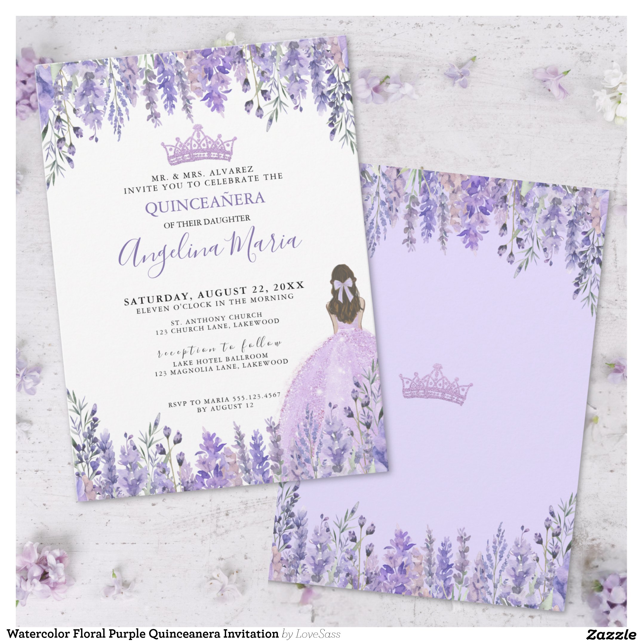 Watercolor Floral Purple Quinceanera Invitation