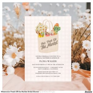 Watercolor Fresh Off the Market Bridal Shower Invitation