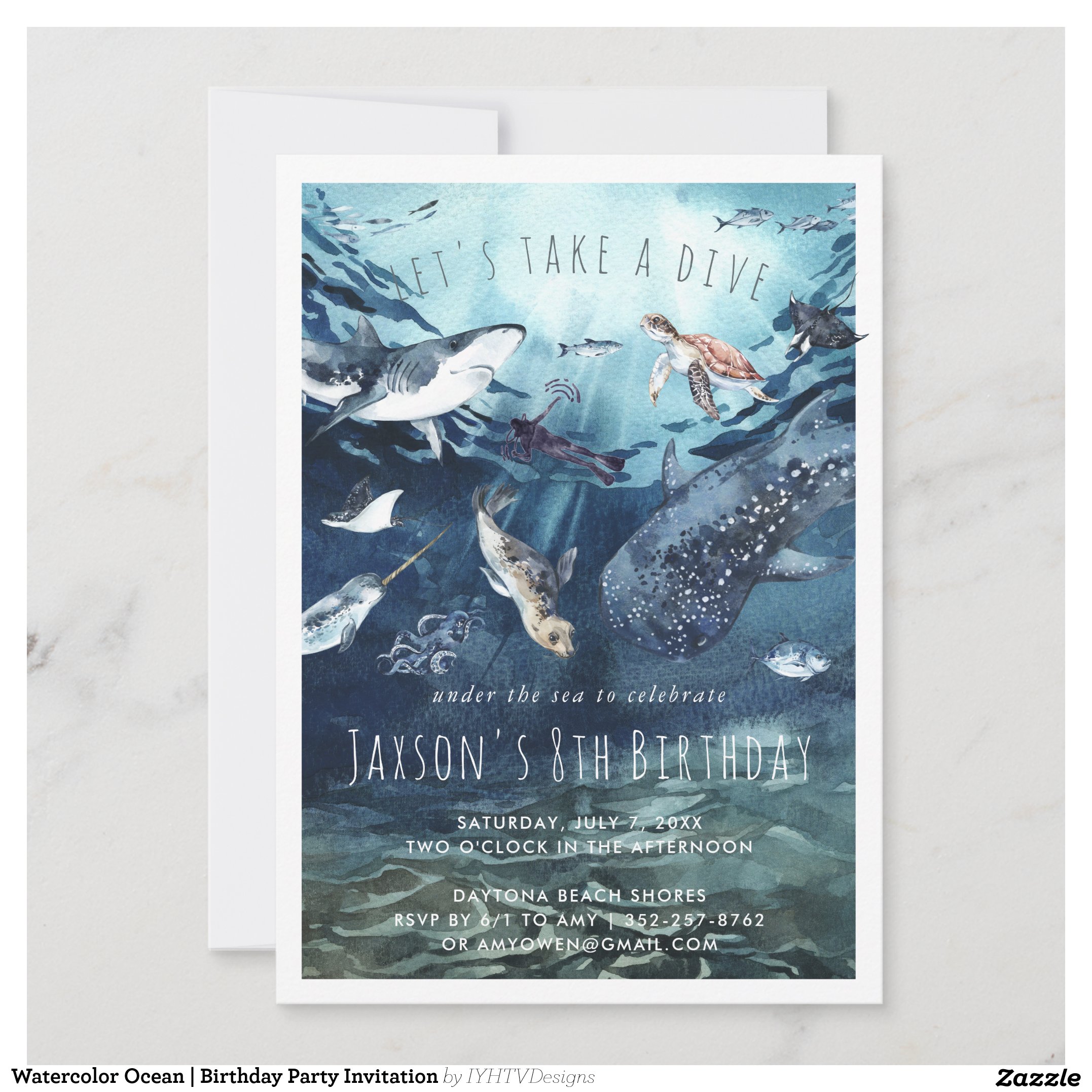 Watercolor Ocean Birthday Party Invitation