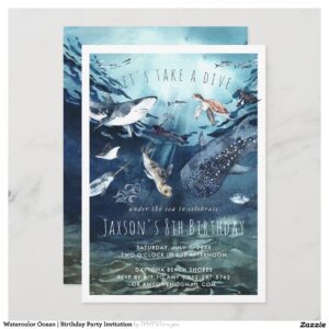 Watercolor Ocean Birthday Party Invitation