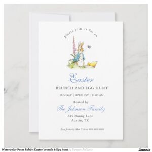 Watercolor Peter Rabbit Easter brunch & Egg hunt Holiday Card