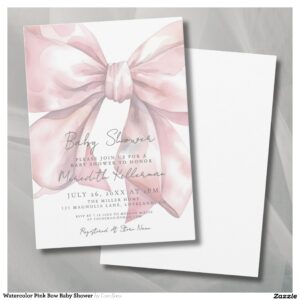 Watercolor Pink Bow Baby Shower Invitation