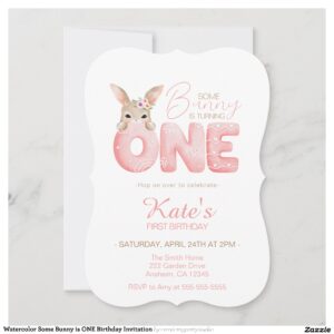 Watercolor Some Bunny is ONE Birthday Invitation
