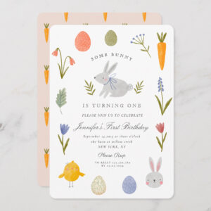 Watercolor Some Bunny is Turning One Birthday Invitation