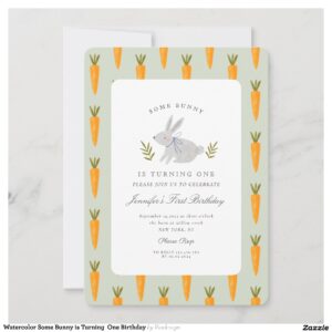 Watercolor Some Bunny is Turning One Birthday Invitation