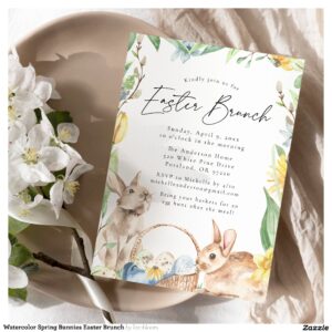 Watercolor Spring Bunnies Easter Brunch Invitation