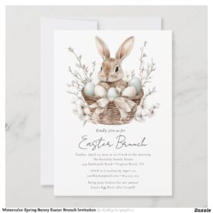 Watercolor Spring Bunny Easter Brunch Invitation