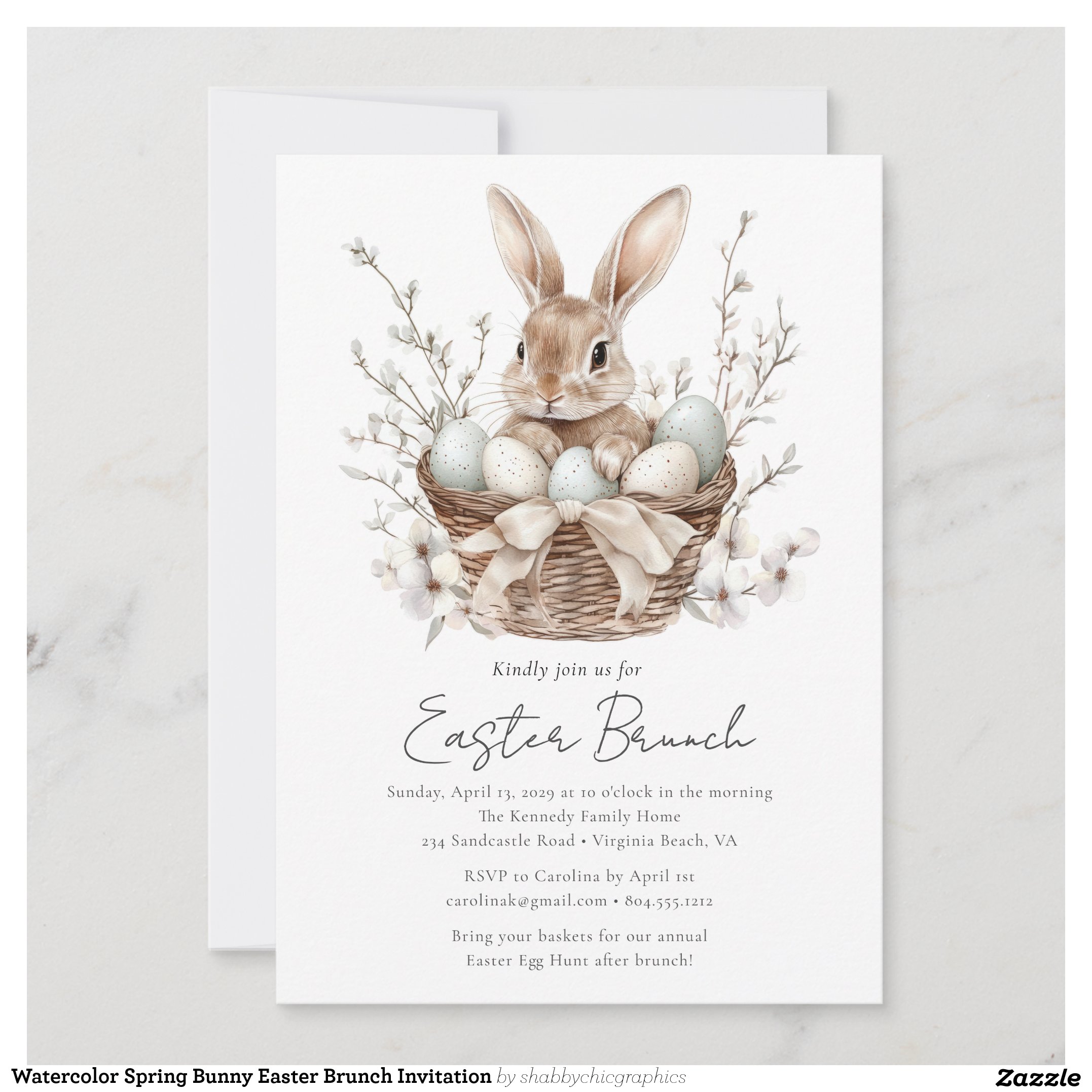 Watercolor Spring Bunny Easter Brunch Invitation