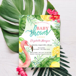 Watercolor Summer Flamingo Baby Shower Invitation