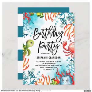 Watercolor Under the Sea Friends Birthday Party Invitation