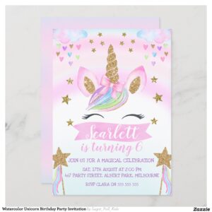 Watercolor Unicorn Birthday Party Invitation