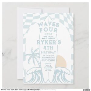 Waves Four Days Surf Surfing 4th Birthday Party Invitation