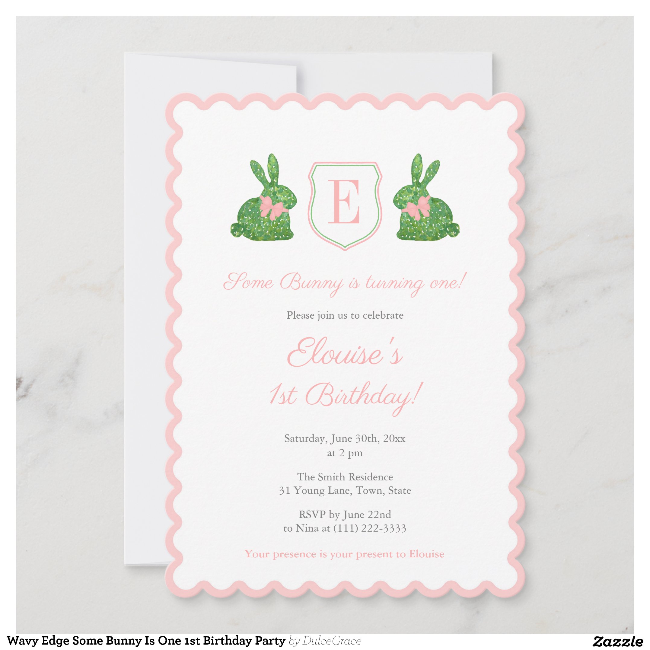 Wavy Edge Some Bunny Is One 1st Birthday Party Invitation