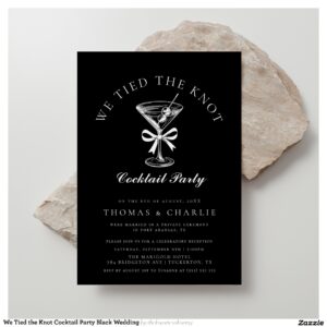 We Tied the Knot Cocktail Party Black Wedding Invitation