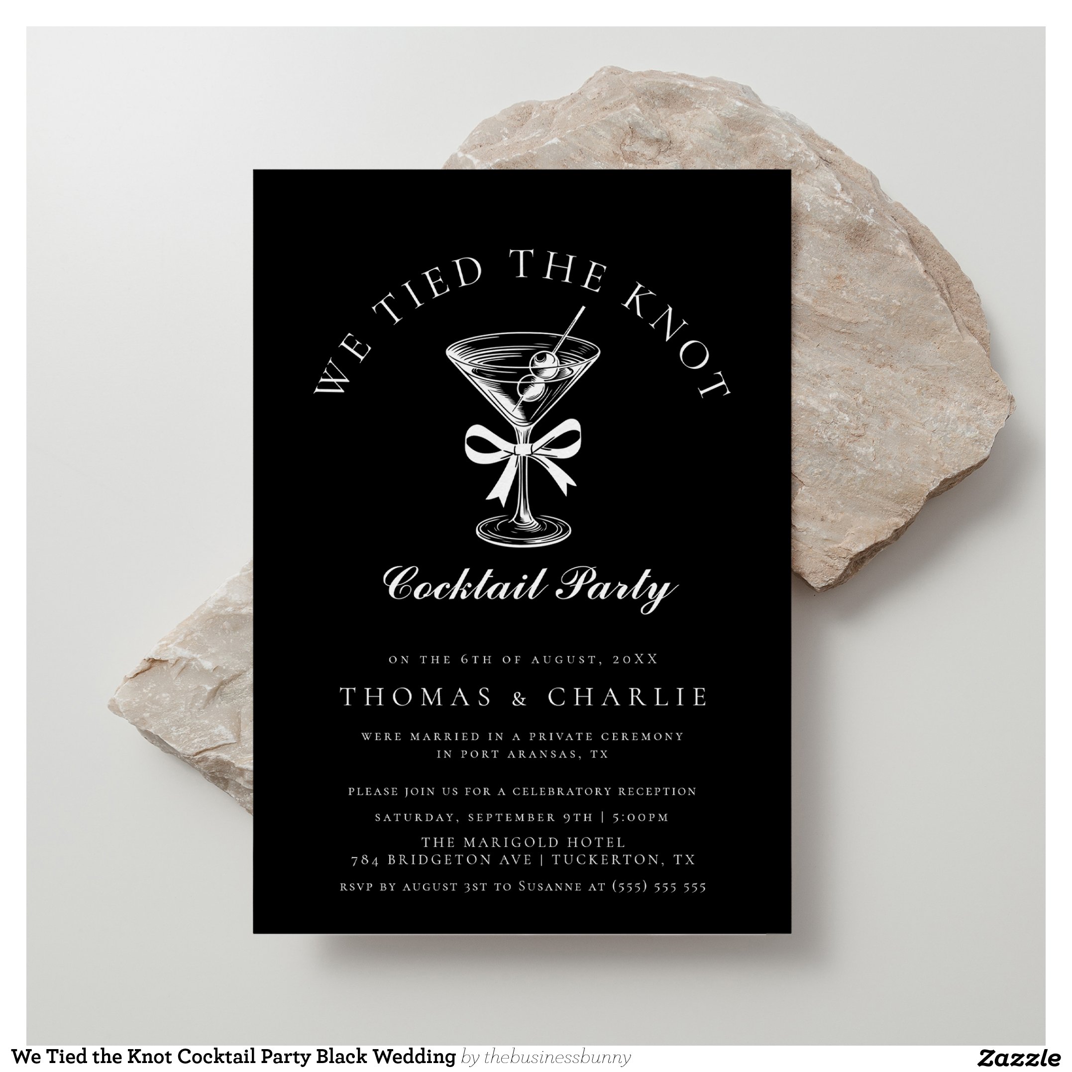 We Tied the Knot Cocktail Party Black Wedding Invitation