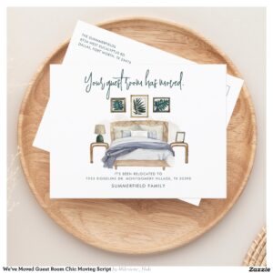 We've Moved Guest Room Chic Moving Script Announcement Postcard