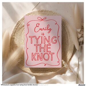 Whimsical coquette bow tying knot bridal shower invitation