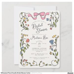 Whimsical Floral Doodle Bridal Shower Invite