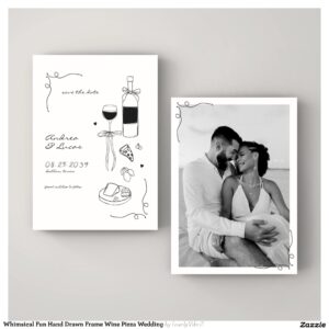 Whimsical Fun Hand Drawn Frame Wine Pizza Wedding Save The Date