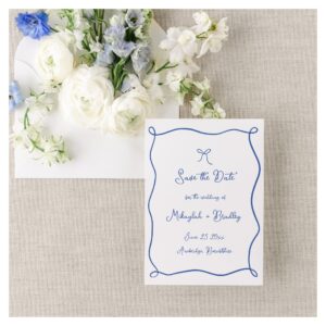 Whimsical Hand Drawn Bow French Blue Wedding Save The Date