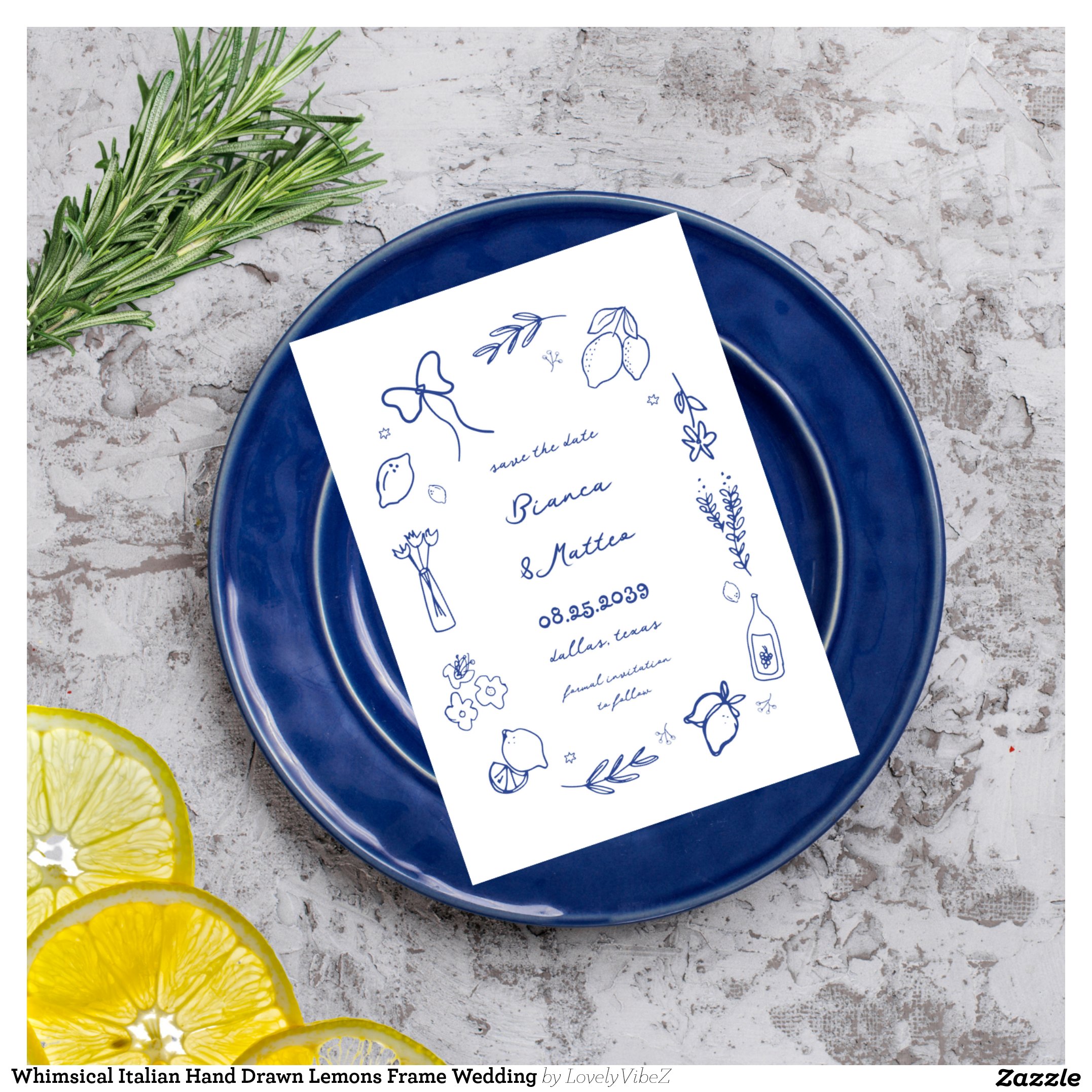 Whimsical Italian Hand Drawn Lemons Frame Wedding Save The Date